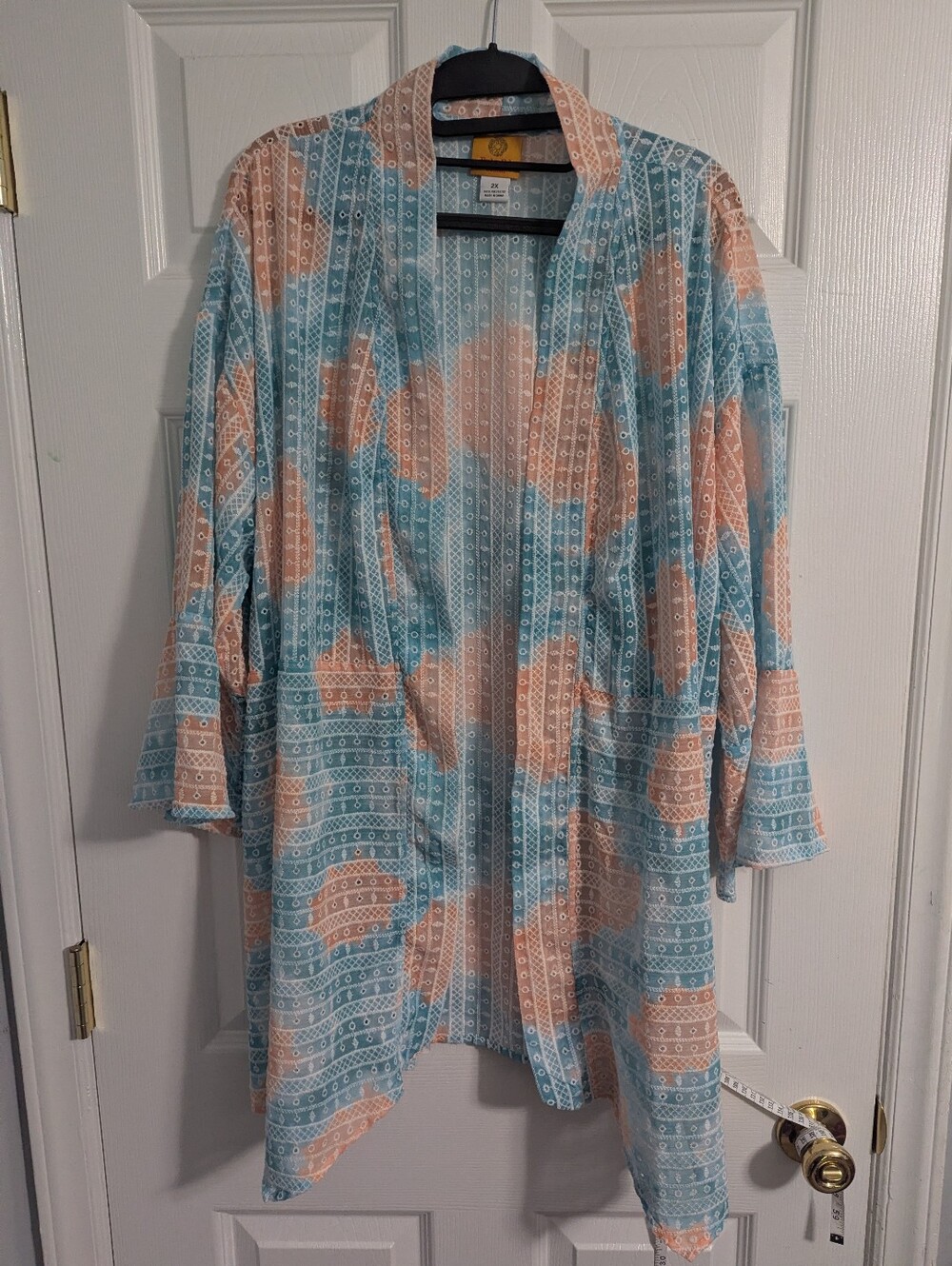 Ruby Rd. Peach and Aqua Kimono Swim Cover-Up